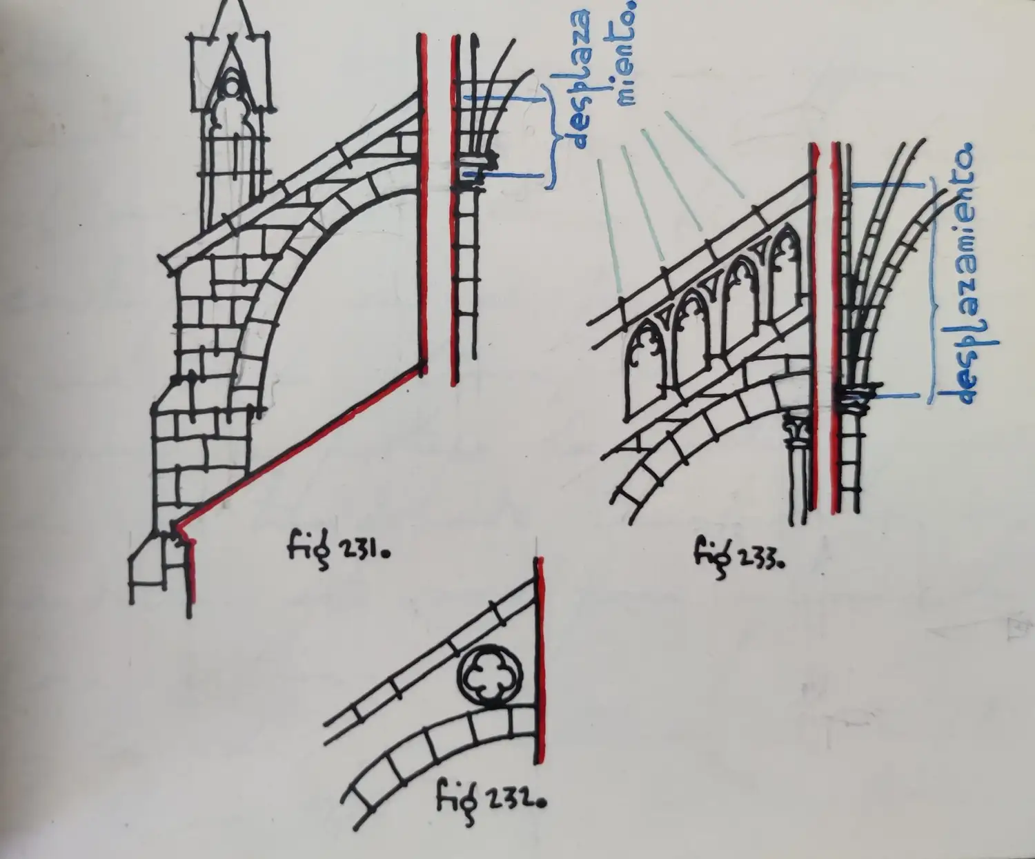 Estudios de arcos góticos en un cuaderno de José Borobio