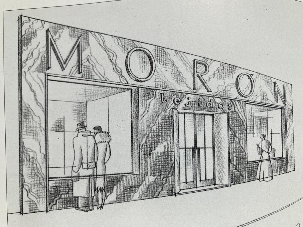 Fachada tienda de tejido Morón - boceto José Borobio