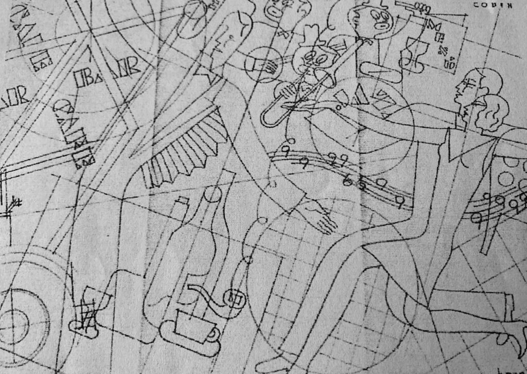Panel pared Café Salduba - boceto José Borobio